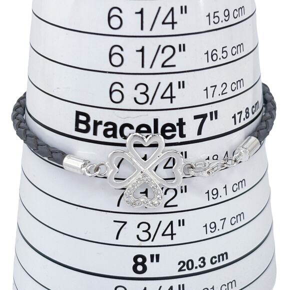 Vintage Sterling Silver 925 Cubic Zirconia Four Heart Charm Cord Bracelet 7.5" - Picture 6 of 7